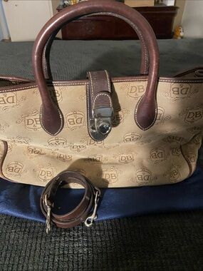 Dooney & Bourke Tan Canvas Satchel with Brown Leather Trim